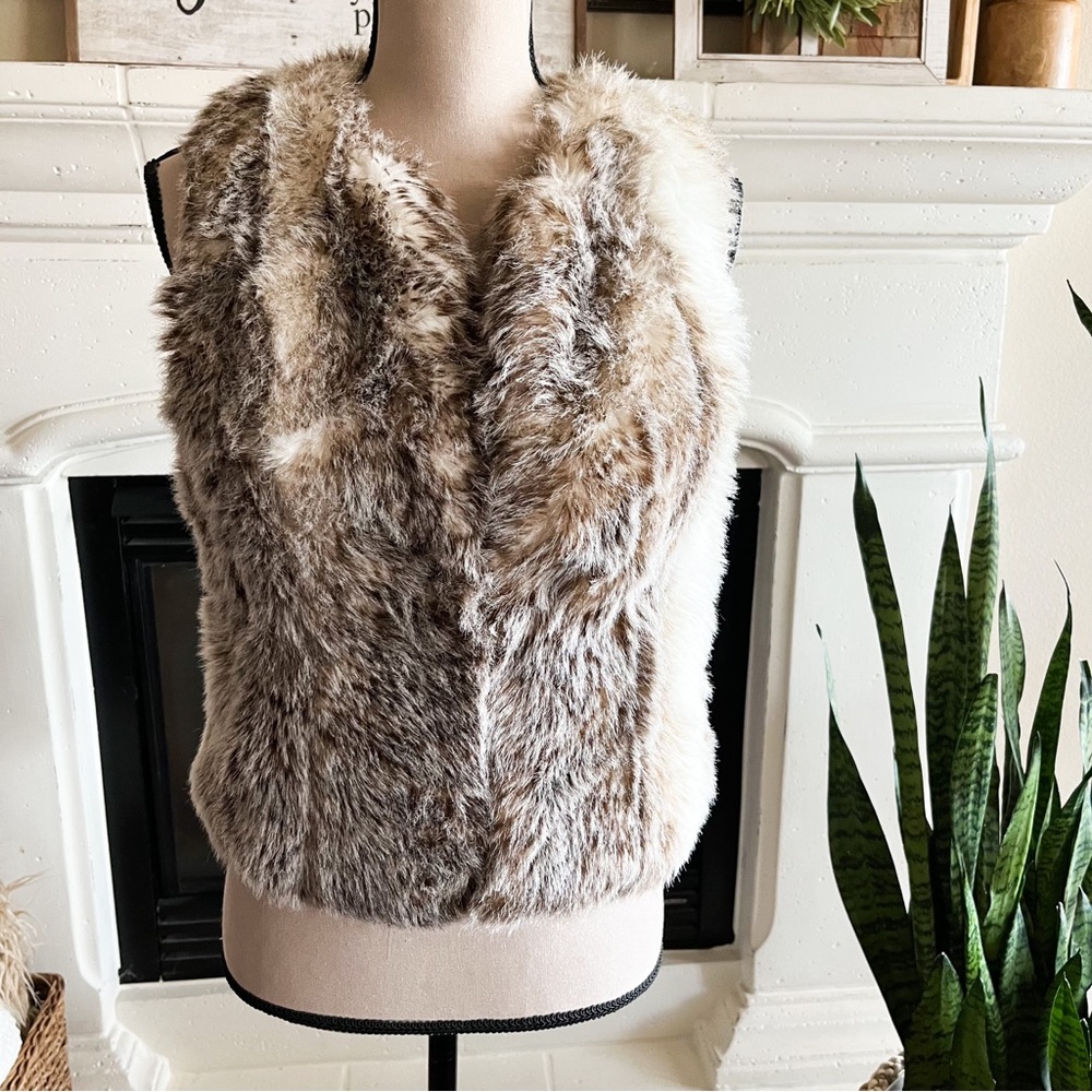 Michael Kors Faux Fur Vest Carmel - Brown & White Size M - Y2K